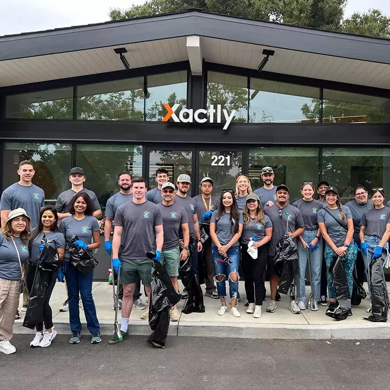 Employees at the Xactly Los Gatos office get ready to clean up during Care Week 2023.