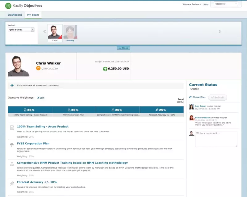 employee objective plan in Xactly Objectives